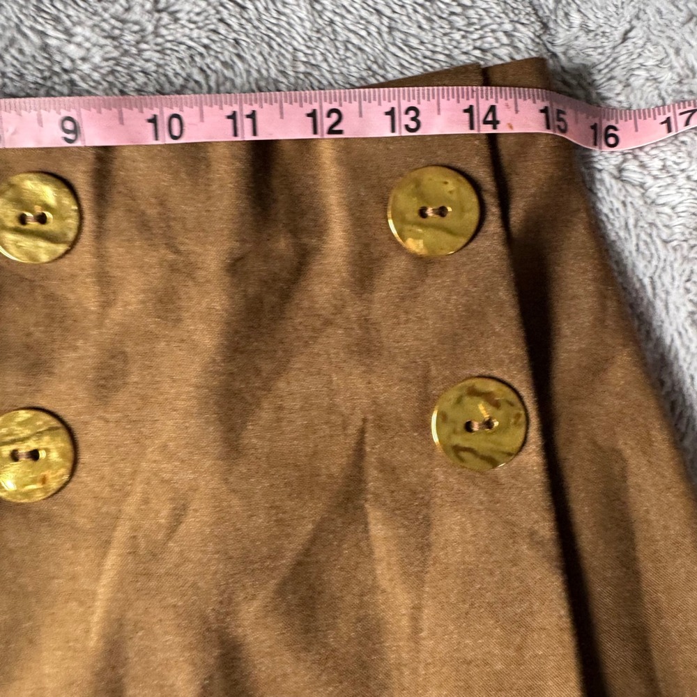 Zara Brown Double Breasted Button Mini Skirt Size Large Camel Pleated Front - Picture 5 of 6